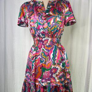Nicole Miller Colorful Floral Print Short Sleeve Dress with Pockets Size S